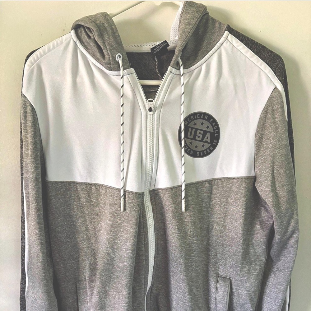 American Eagle Outfitters White and Gray Hoodie